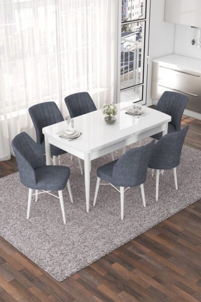 Extendable Dining Table & Chairs Set (7 Pieces) Nef - White