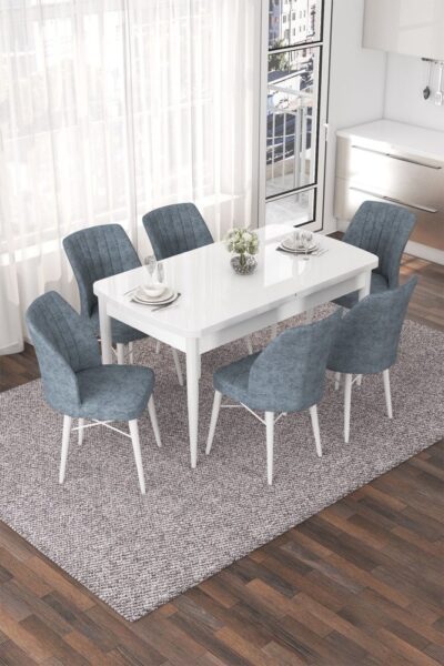 Extendable Dining Table & Chairs Set (7 Pieces) Nef - White