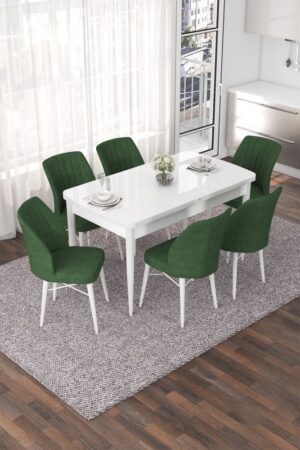 Extendable Dining Table & Chairs Set (7 Pieces) Nef - White