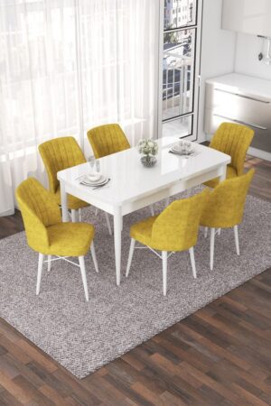 Extendable Dining Table & Chairs Set (7 Pieces) Nef - White