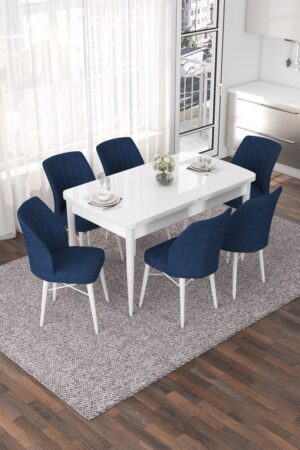 Extendable Dining Table & Chairs Set (7 Pieces) Nef - White