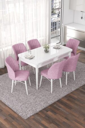 Extendable Dining Table & Chairs Set (7 Pieces) Nef - White