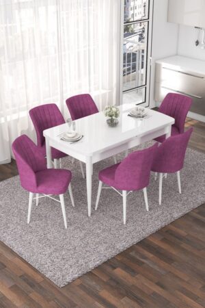 Extendable Dining Table & Chairs Set (7 Pieces) Nef - White