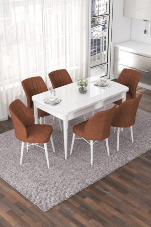 Extendable Dining Table & Chairs Set (7 Pieces) Nef - White