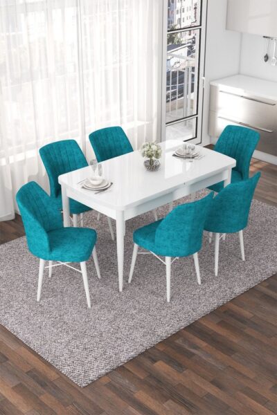 Extendable Dining Table & Chairs Set (7 Pieces) Nef - White