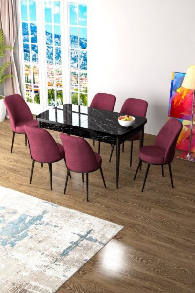 Extendable Dining Table & Chairs Set (7 Pieces) Zen - Black Marble