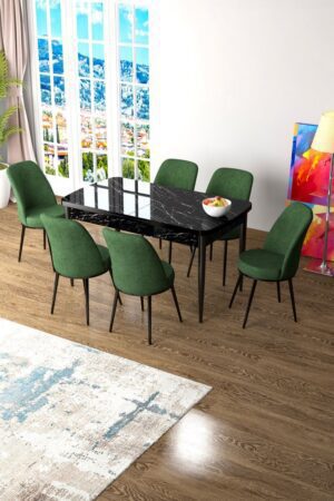 Extendable Dining Table & Chairs Set (7 Pieces) Zen - Black Marble