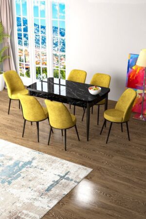 Extendable Dining Table & Chairs Set (7 Pieces) Zen - Black Marble