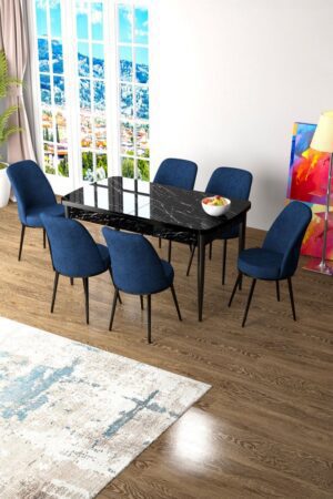 Extendable Dining Table & Chairs Set (7 Pieces) Zen - Black Marble