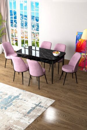 Extendable Dining Table & Chairs Set (7 Pieces) Zen - Black Marble