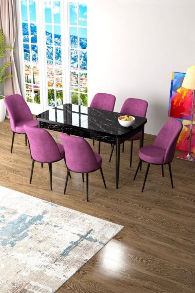 Extendable Dining Table & Chairs Set (7 Pieces) Zen - Black Marble