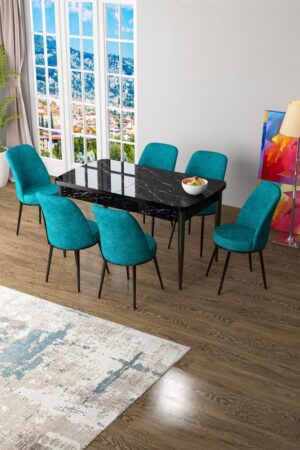 Extendable Dining Table & Chairs Set (7 Pieces) Zen - Black Marble