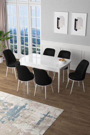 Extendable Dining Table & Chairs Set (7 Pieces) Zen - White