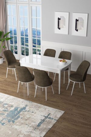 Extendable Dining Table & Chairs Set (7 Pieces) Zen - White
