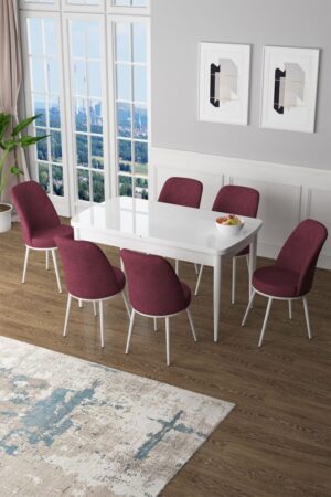 Extendable Dining Table & Chairs Set (7 Pieces) Zen - White