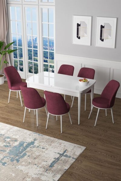 Extendable Dining Table & Chairs Set (7 Pieces) Zen - White