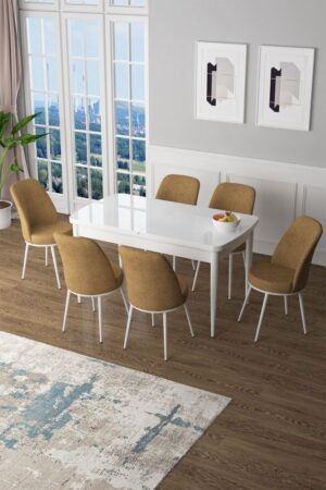 Extendable Dining Table & Chairs Set (7 Pieces) Zen - White