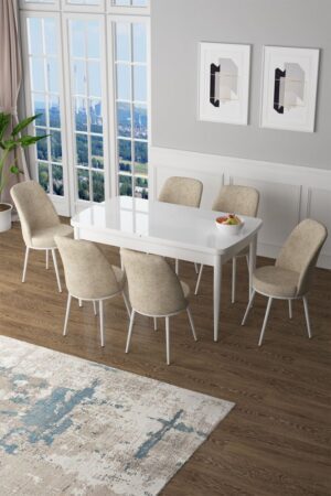 Extendable Dining Table & Chairs Set (7 Pieces) Zen - White