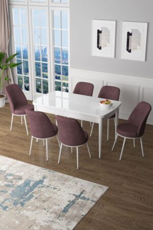 Extendable Dining Table & Chairs Set (7 Pieces) Zen - White