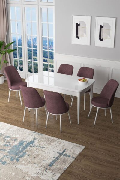 Extendable Dining Table & Chairs Set (7 Pieces) Zen - White