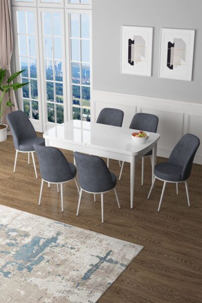 Extendable Dining Table & Chairs Set (7 Pieces) Zen - White