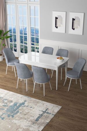Extendable Dining Table & Chairs Set (7 Pieces) Zen - White