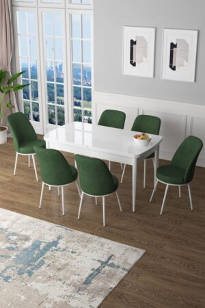 Extendable Dining Table & Chairs Set (7 Pieces) Zen - White