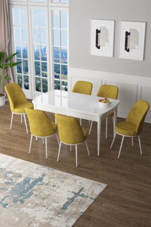 Extendable Dining Table & Chairs Set (7 Pieces) Zen - White
