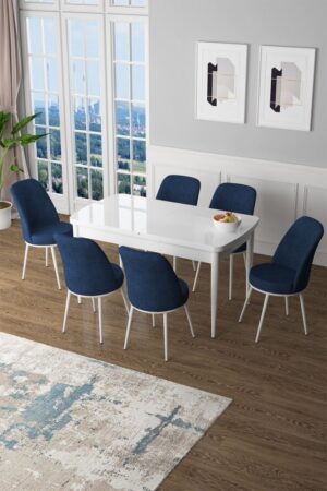 Extendable Dining Table & Chairs Set (7 Pieces) Zen - White