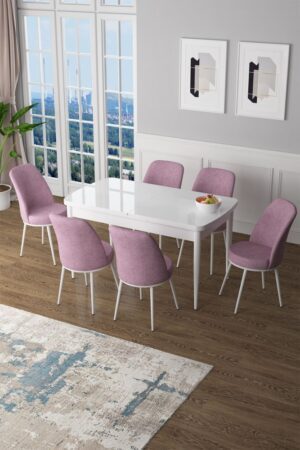 Extendable Dining Table & Chairs Set (7 Pieces) Zen - White