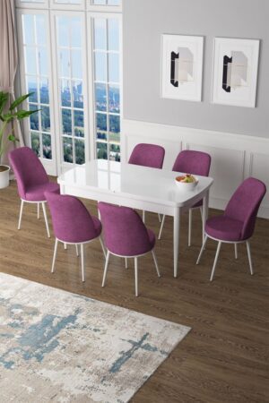 Extendable Dining Table & Chairs Set (7 Pieces) Zen - White