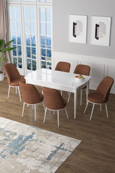 Extendable Dining Table & Chairs Set (7 Pieces) Zen - White