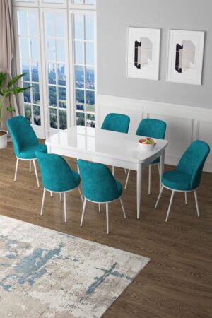 Extendable Dining Table & Chairs Set (7 Pieces) Zen - White