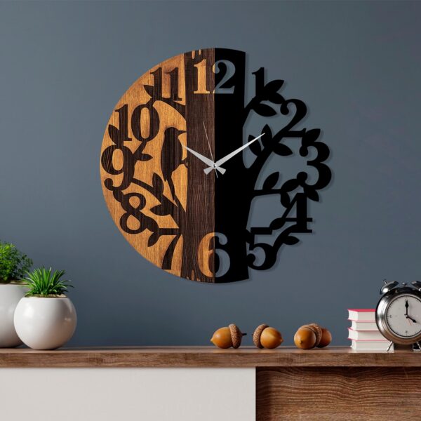 Dekoratívne nástenné hodiny WALLIE TREE 56 cm čierne/orech