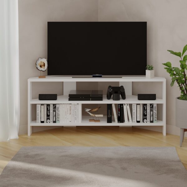 Rohový TV stolík Houseland Thales biely
