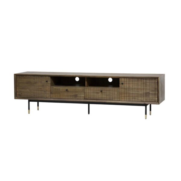 TV stolík Maze 200 cm z masívu hnedý/čierny