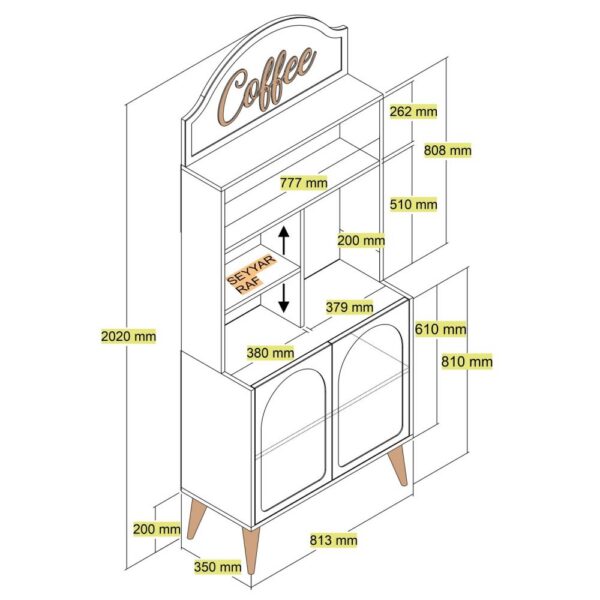 Coffee Bar Cabinet Lyon 80 - Cream, Walnut - POSLEDNÝ KUS – Obrázok 3