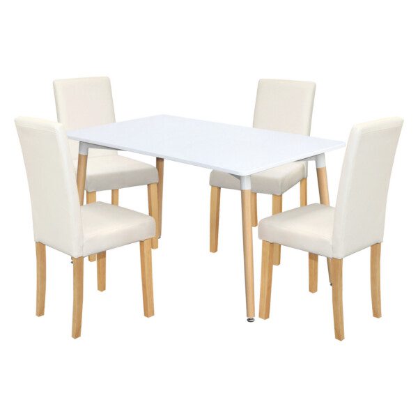 Jedálenský stôl UNO 140x90 biely + 4 stoličky PRIMA biela/svetlé nohy