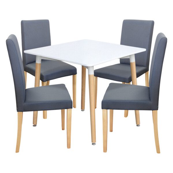 Jedálenský stôl UNO 80x80 biely + 4 stoličky PRIMA sivá/svetlé nohy
