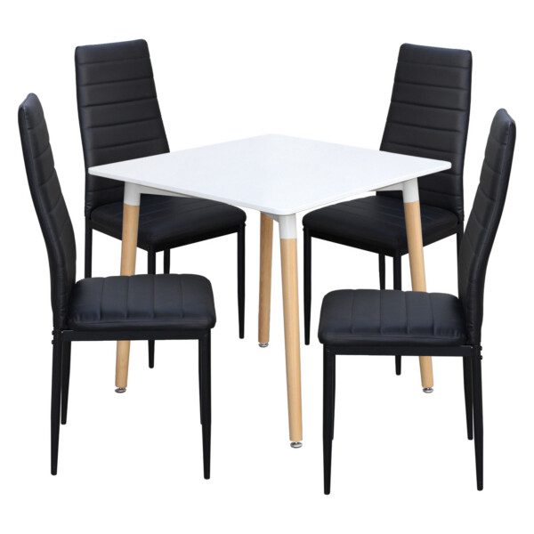 Jedálenský stôl UNO 80x80 biely + 4 stoličky SIGMA čierne
