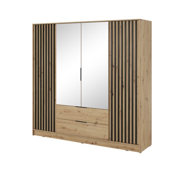 Šatníková skriňa Nelly 206 cm so zrkadlom dub artisan/čierna