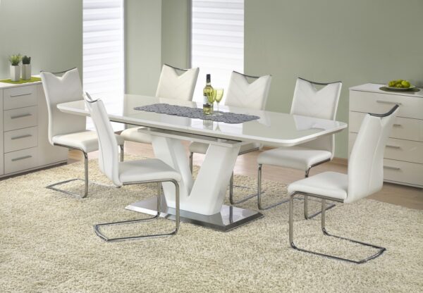 Rozkladací jedálenský stôl Ralen 160/220 cm biely lesk