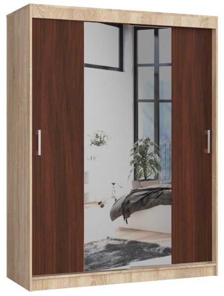 Šatníková skriňa so zrkadlom Reton 150 cm dub sonoma/wenge