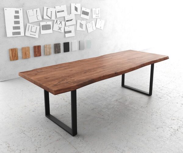 Jedálenský stôl Edge 260x100 XL akácia hnedá kov čierna Live-Edge