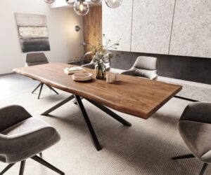 Jedálenský stôl Edge 260x100 XL akácia hnedá krížová podstava obdĺžnik