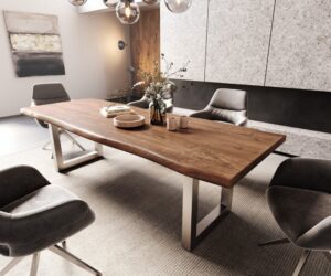 Jedálenský stôl Edge 260x100 XL akácia hnedá nerezová oceľ široký Live