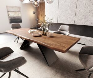 Jedálenský stôl Edge 260x100 XL akácia hnedá podstava v tvare V plochá
