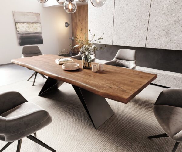 Jedálenský stôl Edge 260x100 XL akácia hnedá podstava v tvare V plochá