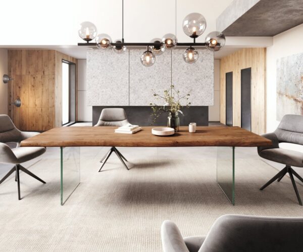 Jedálenský stôl Edge 260x100 XL akácia hnedá sklo Live-Edge – Obrázok 2