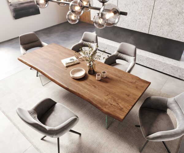 Jedálenský stôl Edge 260x100 XL akácia hnedá sklo Live-Edge – Obrázok 4